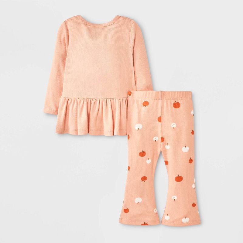 slide 2 of 4, Baby Girls' 2pc Halloween Pumpkin Peplum Flared Leggings Set - Cat & Jack™ Peach Orange 3-6, 2 ct