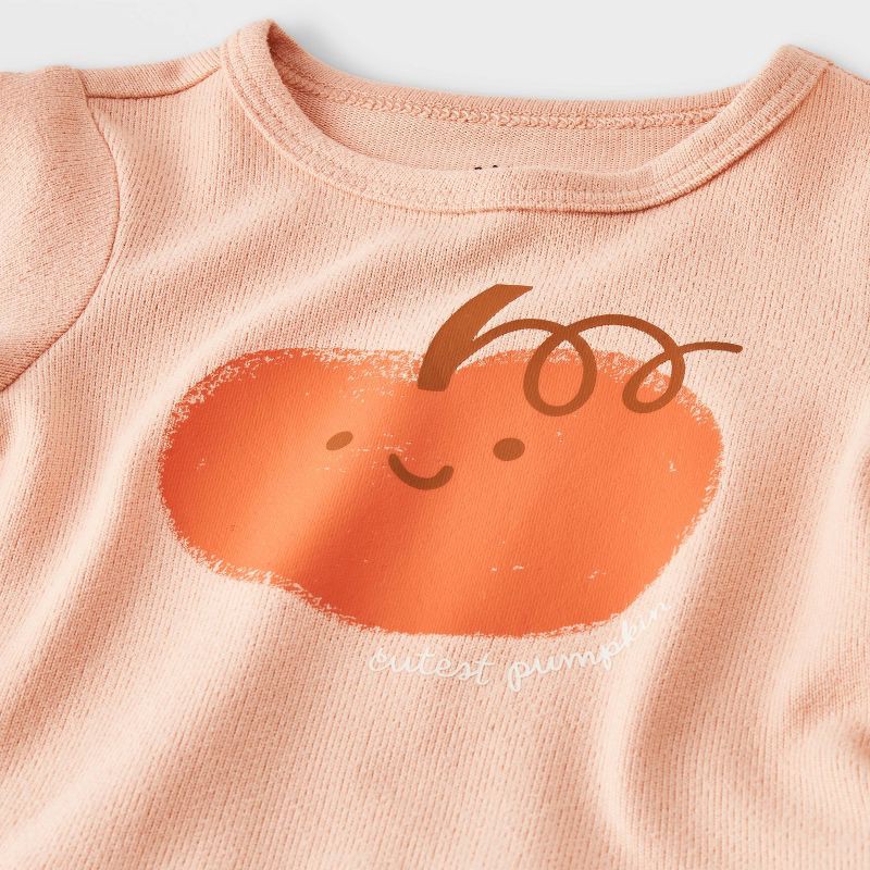 slide 3 of 4, Baby Girls' 2pc Halloween Pumpkin Peplum Flared Leggings Set - Cat & Jack™ Peach Orange 3-6, 2 ct