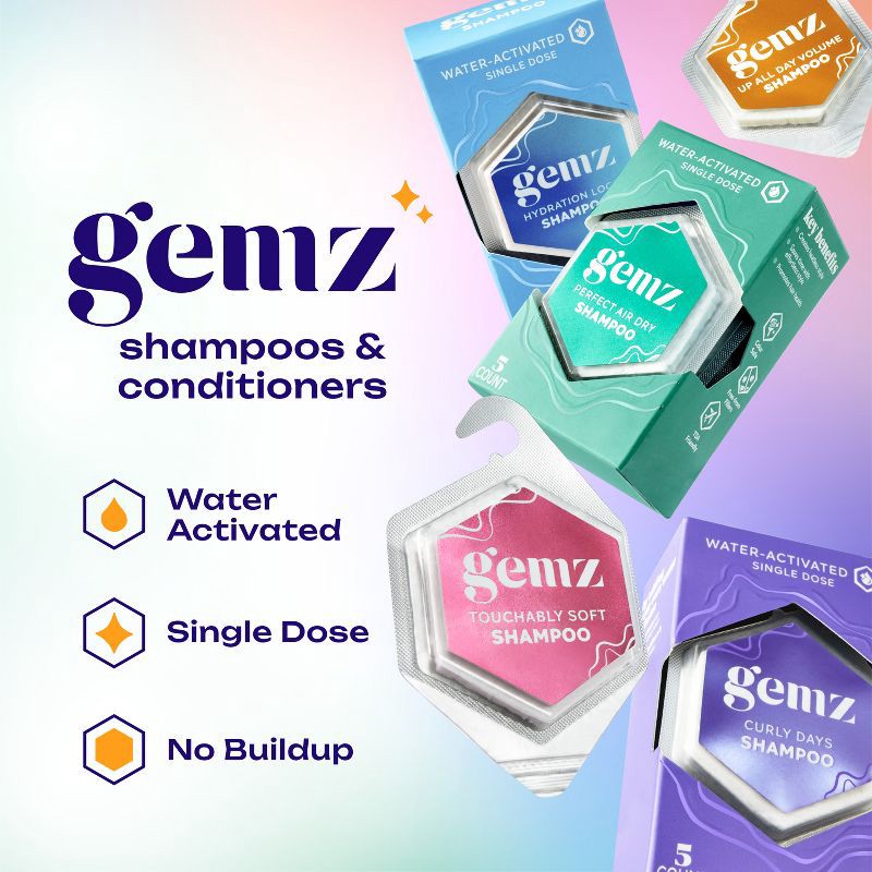 slide 3 of 10, gemz Volumizing Shampoo, Up All Day, Color Safe - 5ct/0.3oz, 5 ct; 0.3 oz