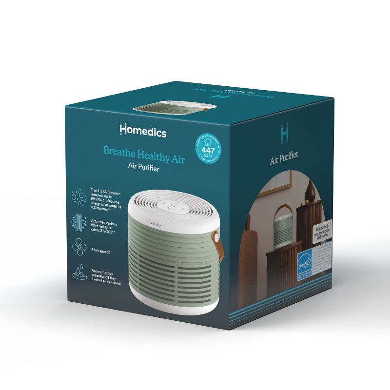 slide 2 of 9, HoMedics True Hepa Air Purifier for Small Rooms with Aromatherapy Green, 1 ct