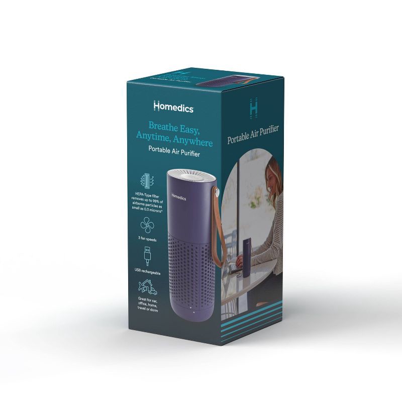 slide 2 of 11, HoMedics Portable HEPA Air Purifier with Aromatherapy Blue, 1 ct