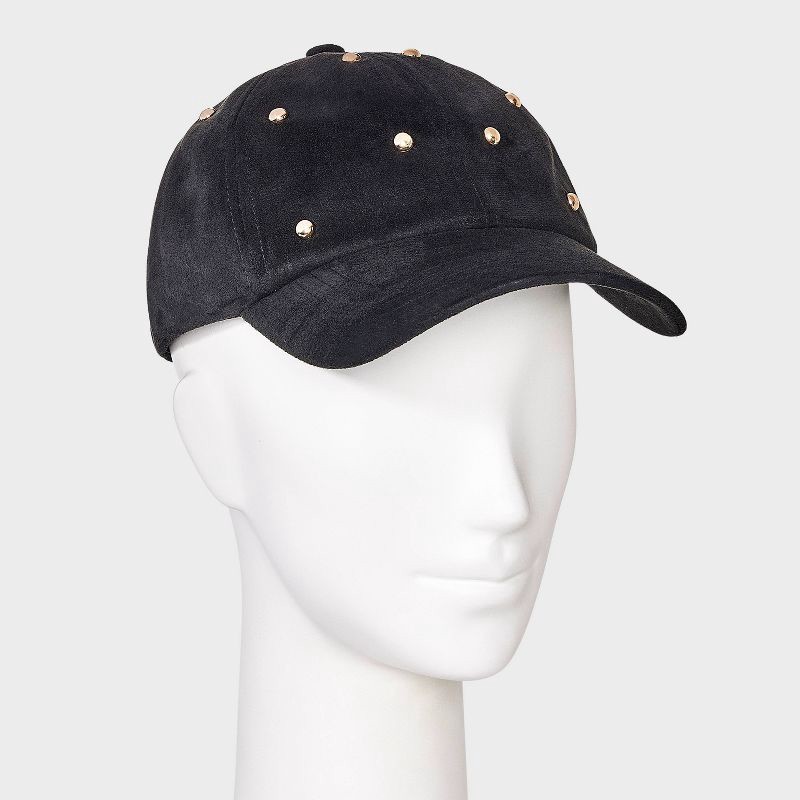 slide 2 of 4, Faux Suede with Stud Detail Baseball Hat - Universal Thread™ Black, 1 ct