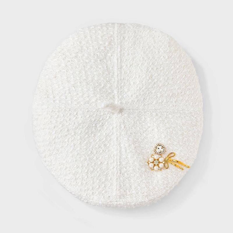 slide 3 of 4, Pearl Embellished Beret Hat - A New Day™ White, 1 ct