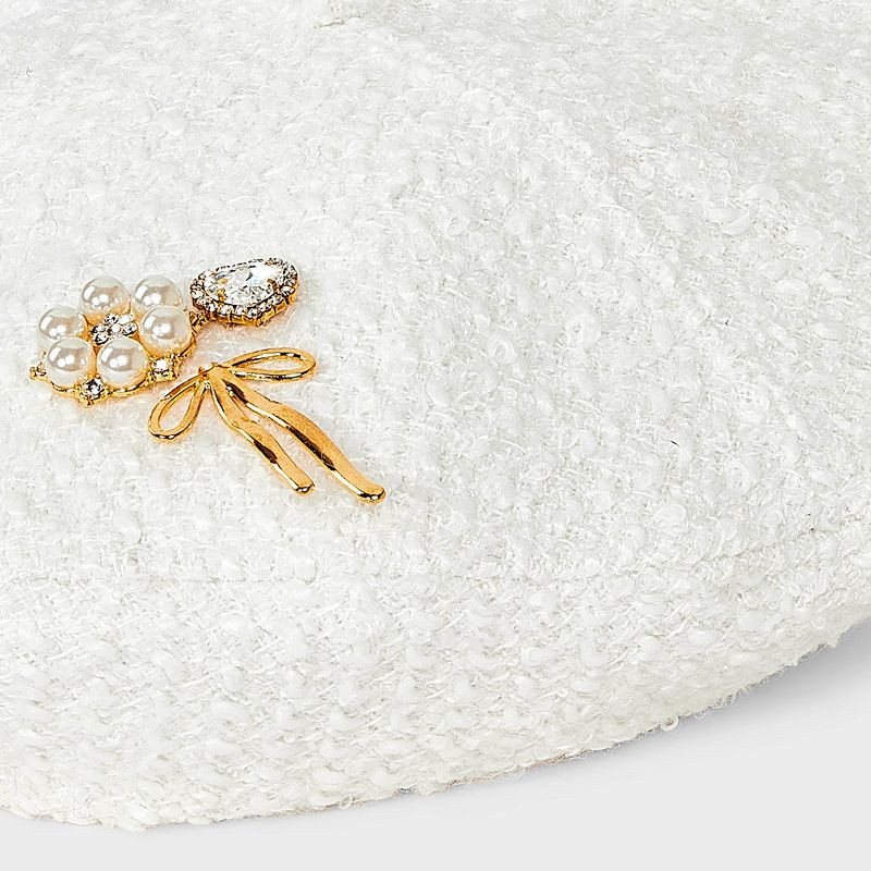 slide 2 of 4, Pearl Embellished Beret Hat - A New Day™ White, 1 ct