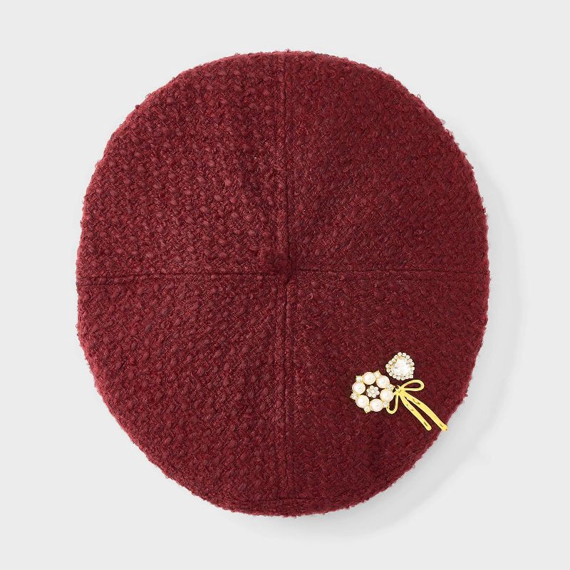 slide 3 of 4, Pearl Embellished Beret Hat - A New Day™ Burgundy, 1 ct