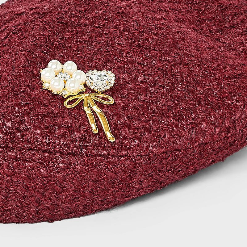 slide 4 of 4, Pearl Embellished Beret Hat - A New Day™ Burgundy, 1 ct