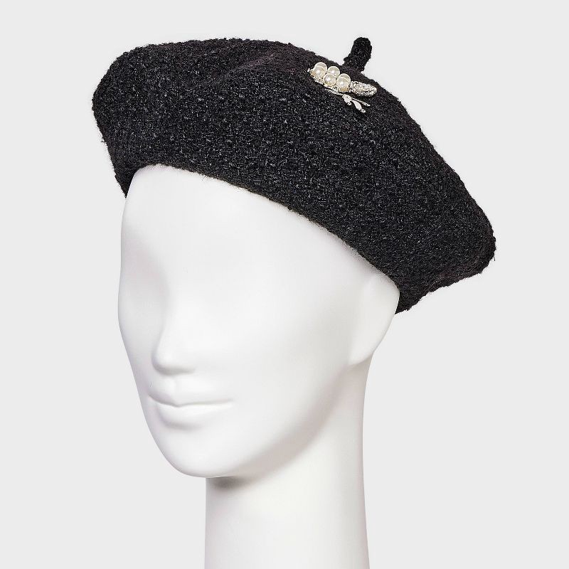 slide 2 of 4, Pearl Embellished Beret Hat - A New Day™ Black, 1 ct