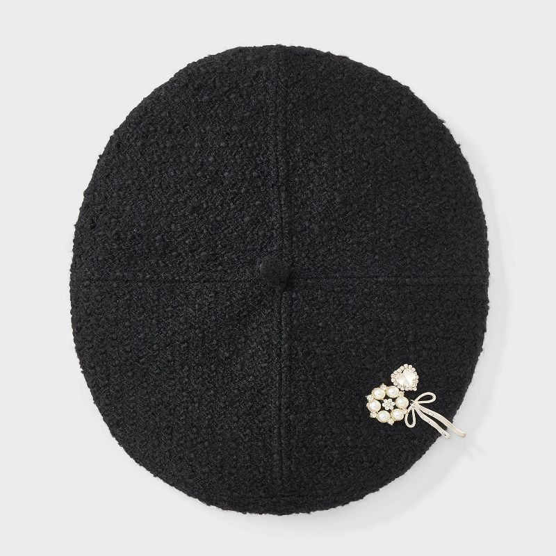 slide 3 of 4, Pearl Embellished Beret Hat - A New Day™ Black, 1 ct