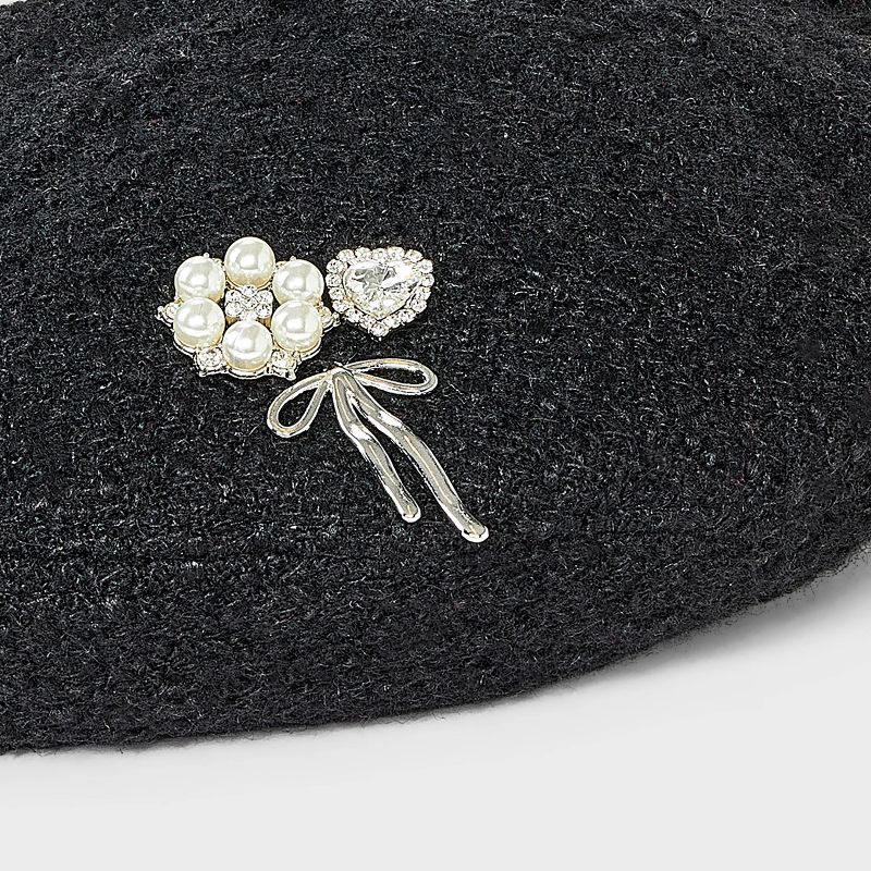 slide 4 of 4, Pearl Embellished Beret Hat - A New Day™ Black, 1 ct