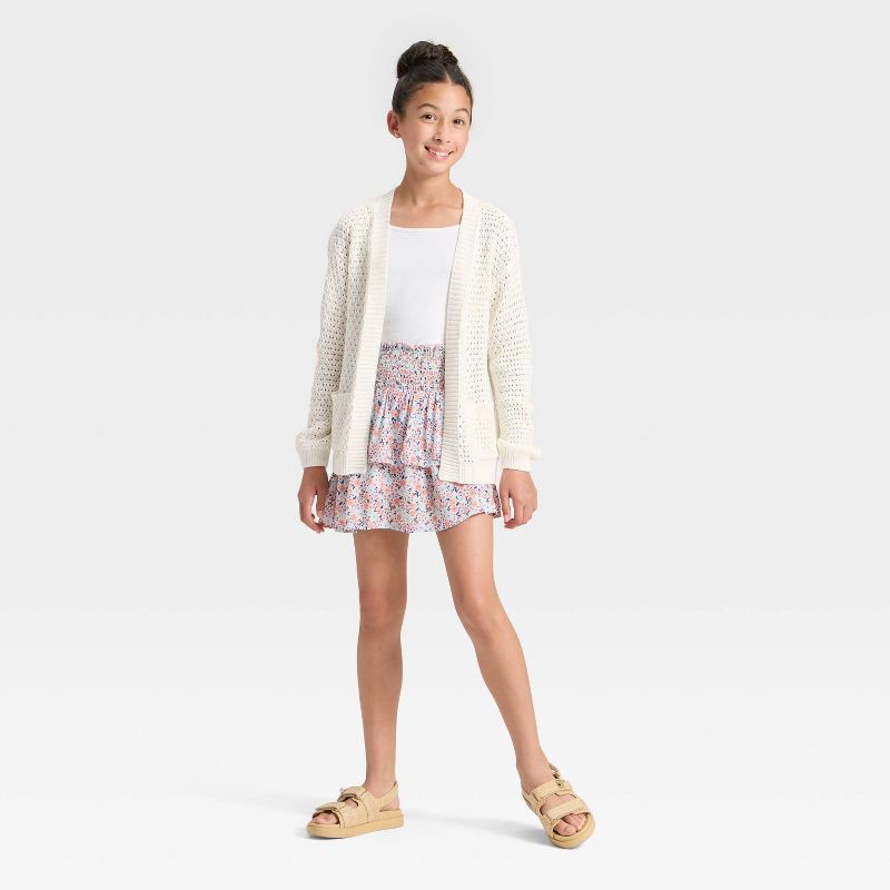 slide 2 of 3, Girls' Floral Woven Skort - Cat & Jack™ Cream L, 1 ct
