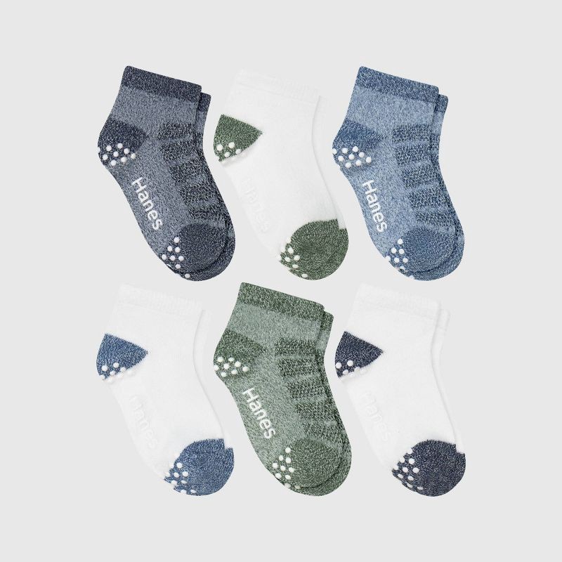 slide 5 of 6, Hanes Toddler Boys' 6pk Pure Comfort Ankle Socks - White/Green/Blue 4T-5T, 6 ct