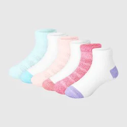 Hanes Baby Girls' 6pk Pure Comfort Ankle Socks - White/Pink/Blue 6-12M