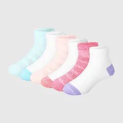 Hanes Toddler Girls' 6pk Pure Comfort Ankle Socks - White/Pink/Blue 2T-3T