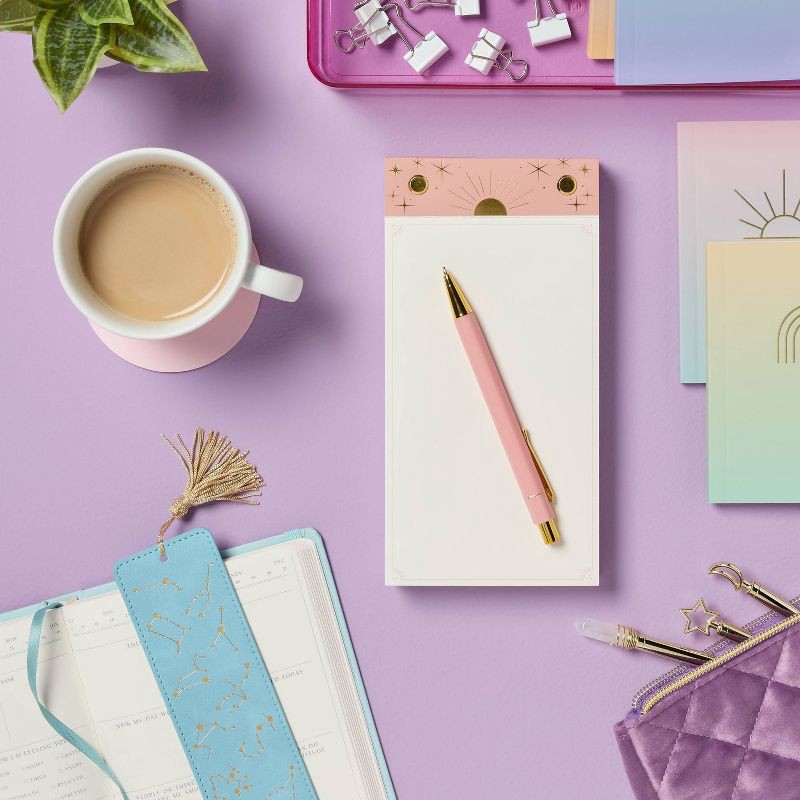 slide 2 of 3, 4"x8" Notepad and Pen Set Pink Top Blank Pad 480 Pages Pink - Spritz™, 1 ct