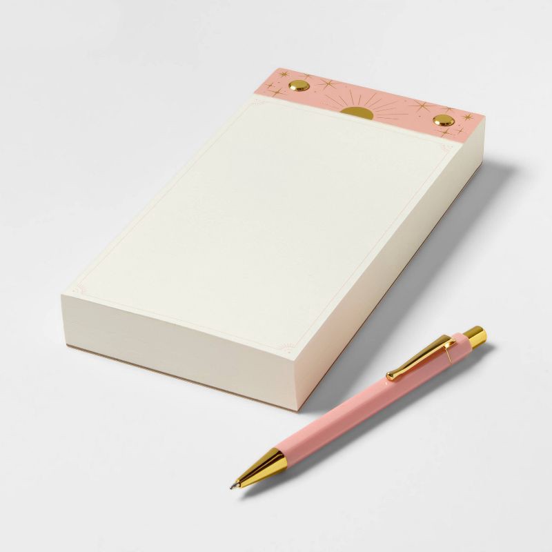 slide 3 of 3, 4"x8" Notepad and Pen Set Pink Top Blank Pad 480 Pages Pink - Spritz™, 1 ct