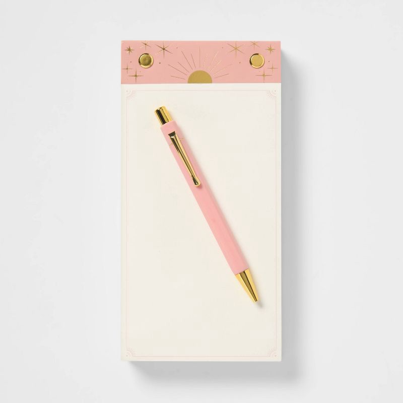 slide 1 of 3, 4"x8" Notepad and Pen Set Pink Top Blank Pad 480 Pages Pink - Spritz™, 1 ct