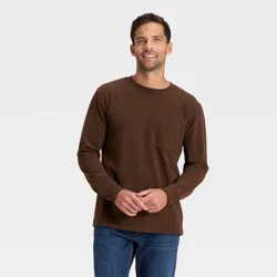Men's Vintage Long Sleeve Pocket T-Shirt - Goodfellow & Co™ Brown XL