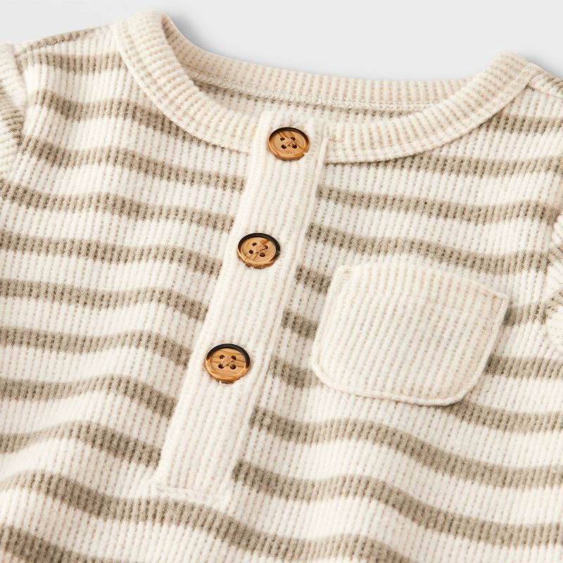 slide 4 of 4, Baby Boys' Striped Henley Cozy Long Sleeve Romper - Cat & Jack™ Off-White 3-6M, 1 ct