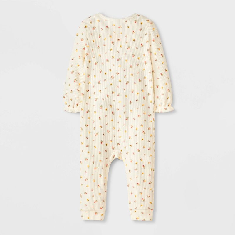 slide 3 of 4, Baby Girls' Floral Long Sleeve Waffle Romper - Cat & Jack™ Cream 18M, 1 ct