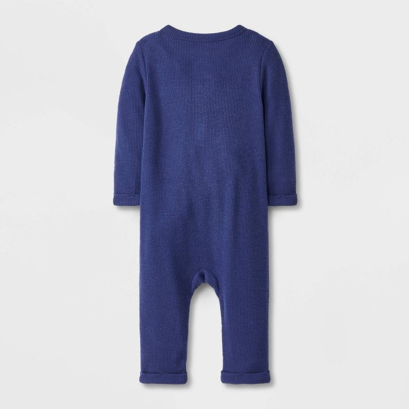 slide 3 of 4, Baby Boys' Henley Cozy Long Sleeve Romper - Cat & Jack™ Navy Blue 3-6M, 1 ct