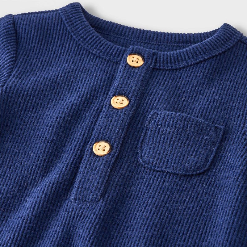 slide 4 of 4, Baby Boys' Henley Cozy Long Sleeve Romper - Cat & Jack™ Navy Blue 3-6M, 1 ct
