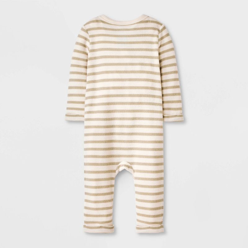 slide 3 of 4, Baby Boys' Striped Henley Cozy Long Sleeve Romper - Cat & Jack™ Off-White 12M, 1 ct