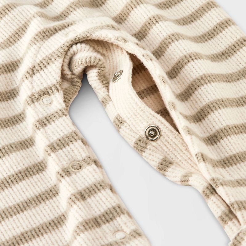 slide 4 of 4, Baby Boys' Striped Henley Cozy Long Sleeve Romper - Cat & Jack™ Off-White 12M, 1 ct