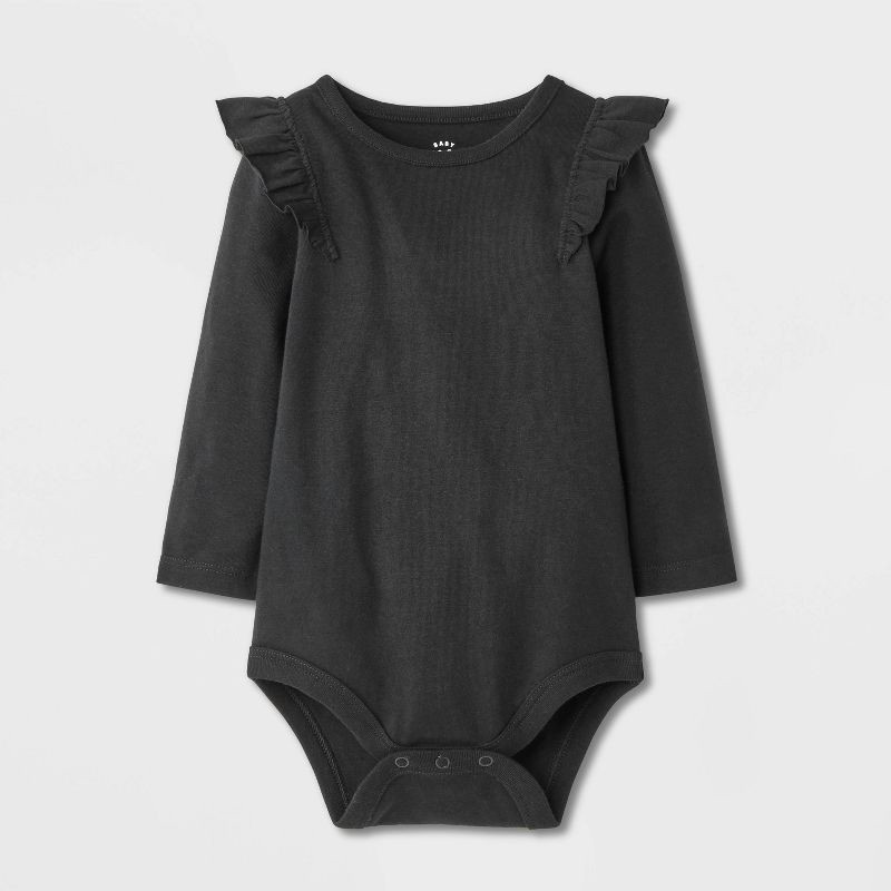 slide 1 of 4, Baby Girls' Ruffle Bodysuit - Cat & Jack™ Black 6-9M, 1 ct