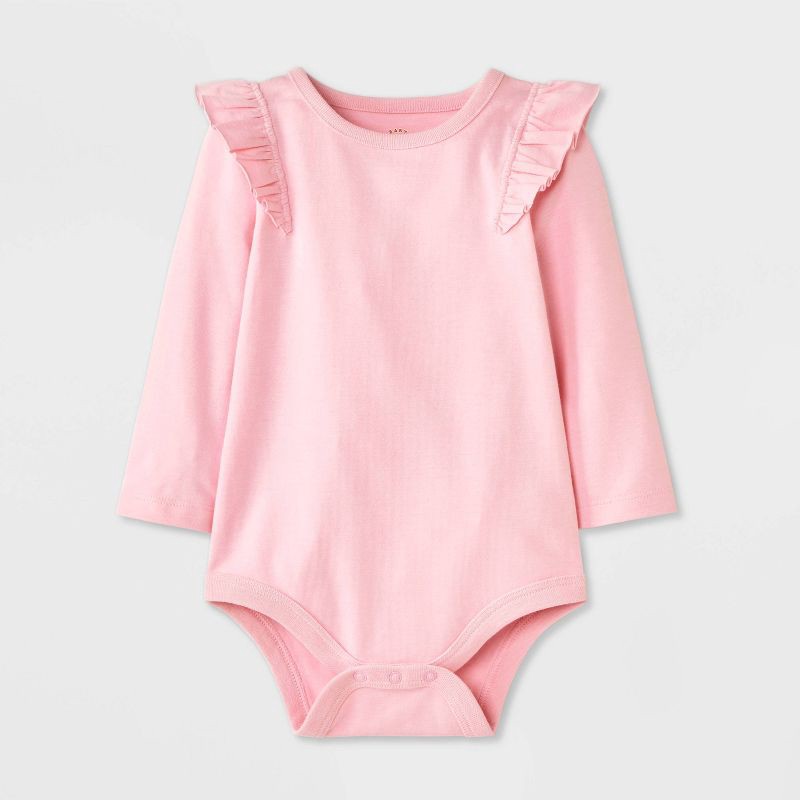slide 1 of 4, Baby Girls' Ruffle Bodysuit - Cat & Jack™ Pink 12M, 1 ct