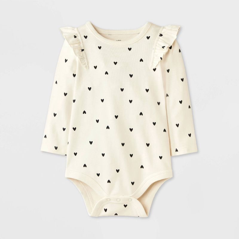 slide 1 of 4, Baby Girls' Heart Ruffle Bodysuit - Cat & Jack™ Black/White 3-6M, 1 ct