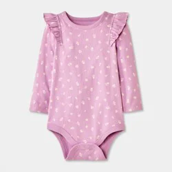Baby Girls' Floral Ruffle Bodysuit - Cat & Jack™ Purple 6-9M