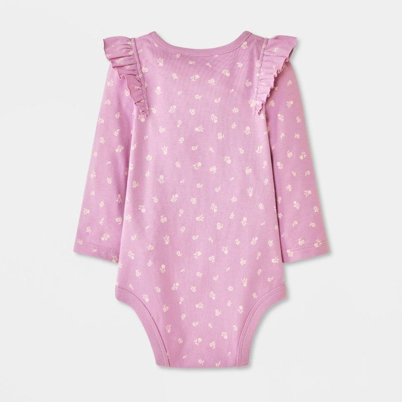 slide 4 of 4, Baby Girls' Floral Ruffle Bodysuit - Cat & Jack™ Purple 12M, 1 ct