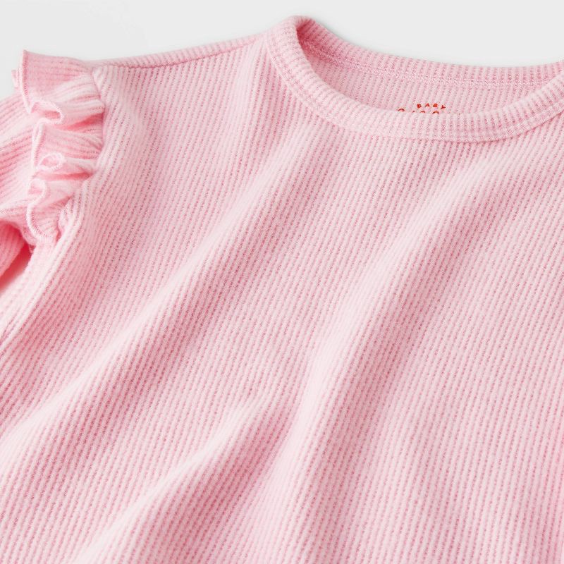 slide 4 of 4, Baby Girls' 2pc Ruffle Cozy Thermal Sweatshirt & Jogger Pants Set - Cat & Jack™ Pink 18M, 2 ct