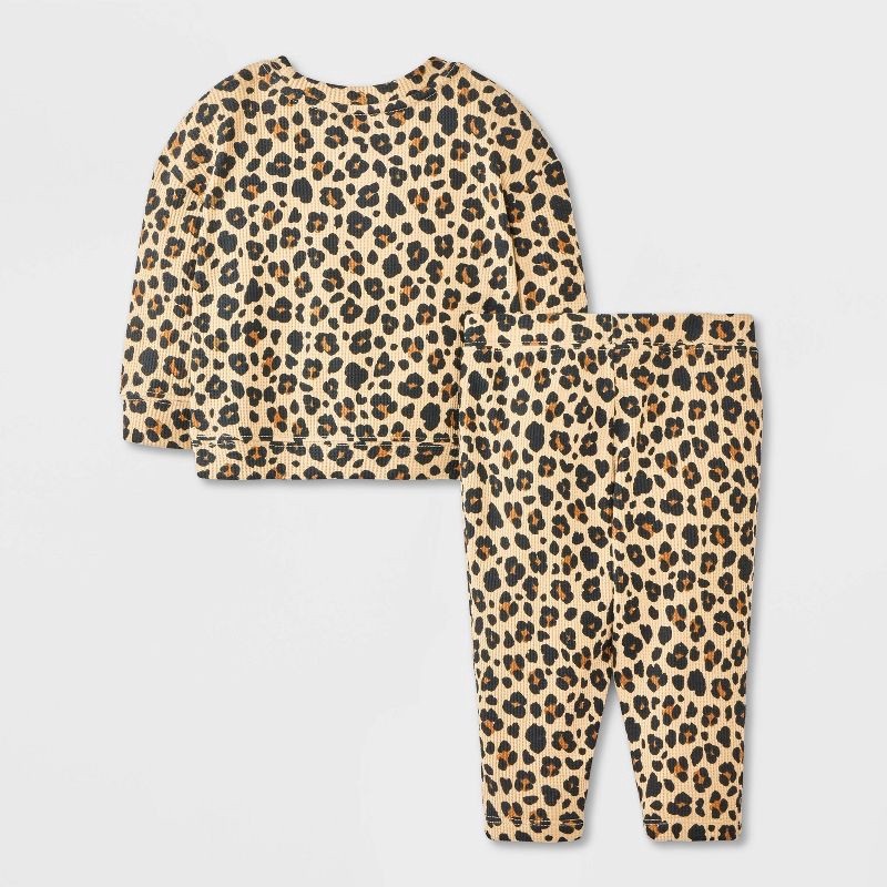 slide 2 of 4, Baby Girls' Cheetah Print Waffle Sweatshirt & Legging Set - Cat & Jack™ Brown 3-6M, 1 ct