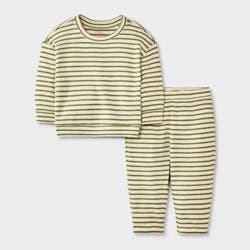 Baby Boys' 2pc Striped Waffle Sweatshirt & Jogger Pants Set - Cat & Jack™ Beige 3-6M