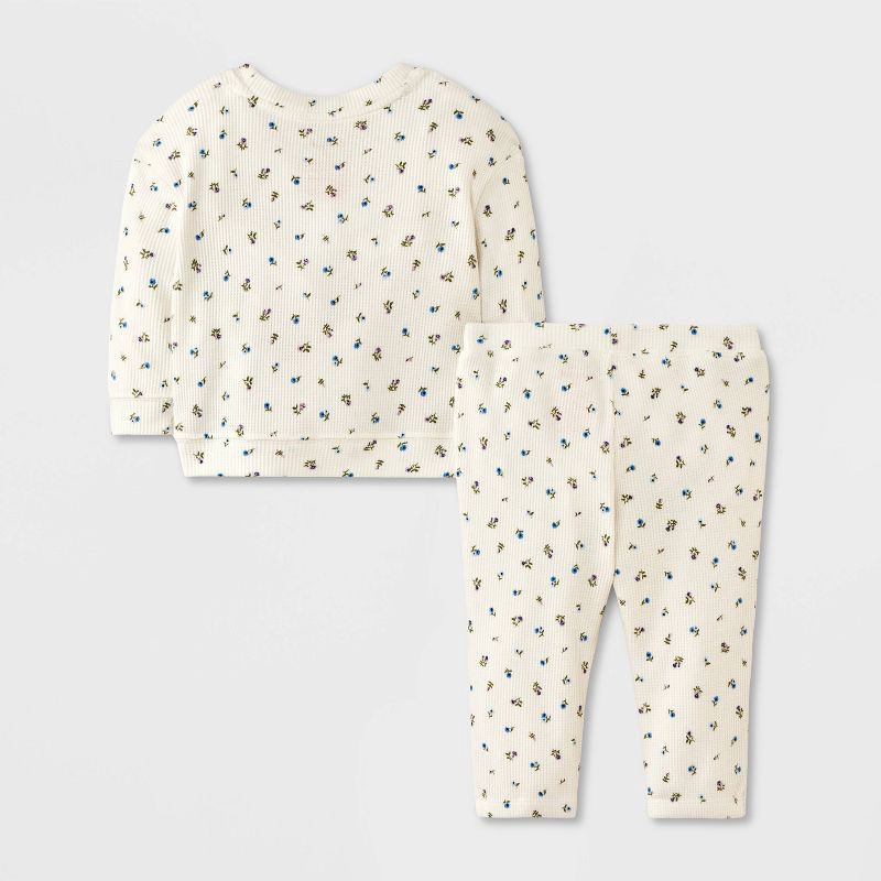 slide 3 of 4, Baby Girls' Floral Waffle Sweatshirt & Jogger Pants Set - Cat & Jack™ Cream 6-9M, 1 ct