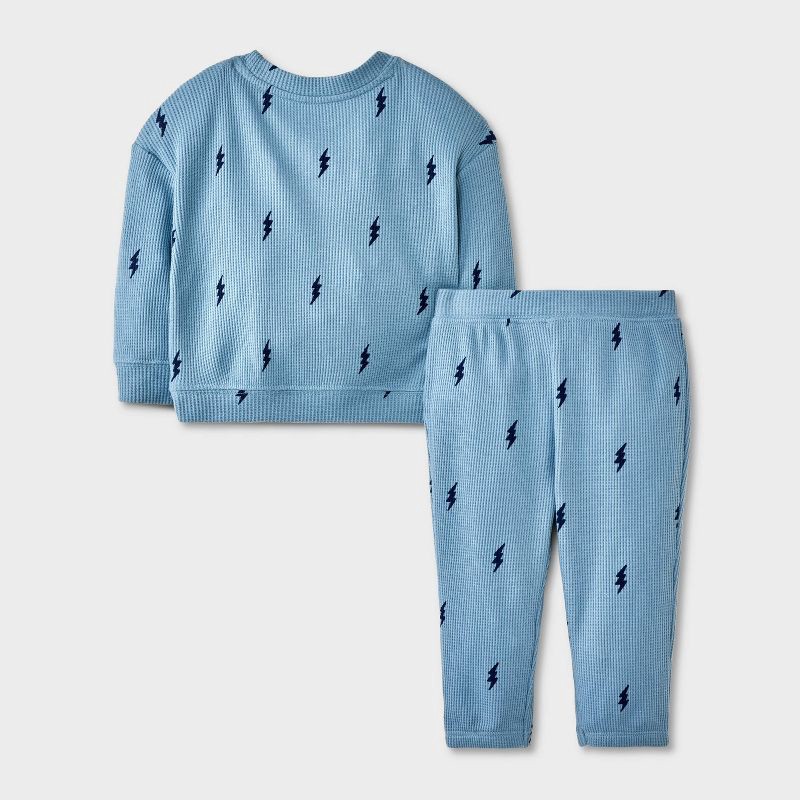 slide 4 of 4, Baby Boys' 2pc Lightning Bolt Waffle Sweatshirt & Jogger Pants Set - Cat & Jack™ Blue 18M, 2 ct