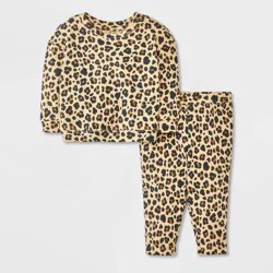 Baby Girls' Cheetah Print Waffle Sweatshirt & Legging Set - Cat & Jack™ Brown 6-9M