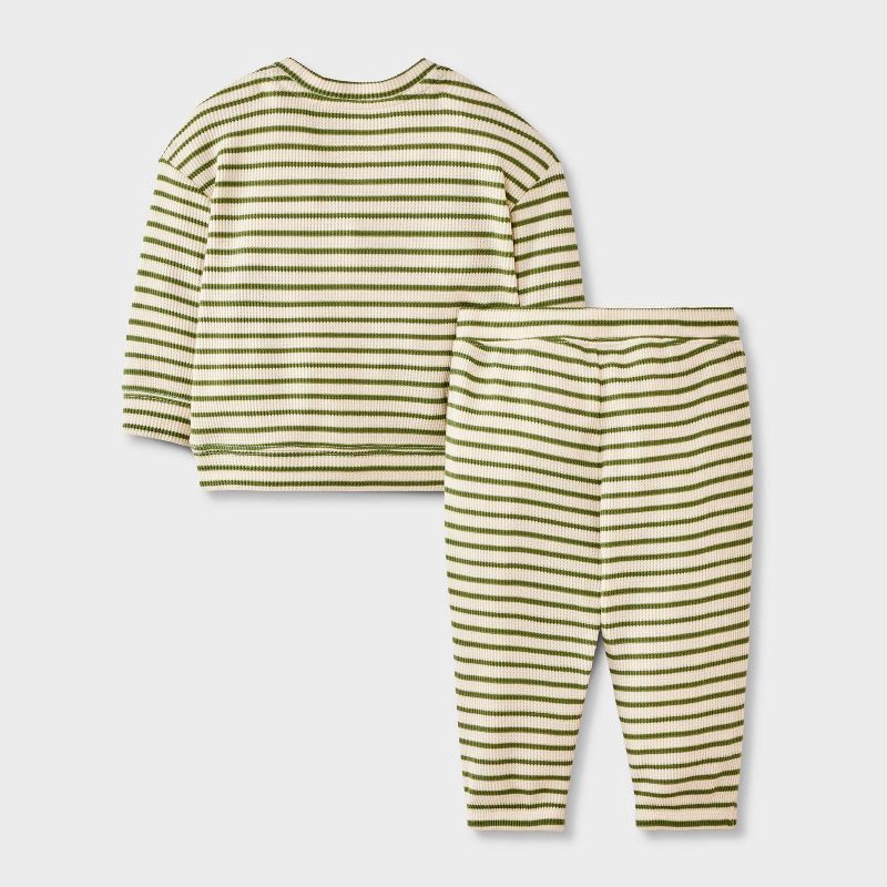 slide 3 of 4, Baby Boys' 2pc Striped Waffle Sweatshirt & Jogger Pants Set - Cat & Jack™ Beige Newborn, 2 ct
