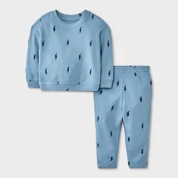 Baby Boys' 2pc Lightning Bolt Waffle Sweatshirt & Jogger Pants Set - Cat & Jack™ Blue Newborn