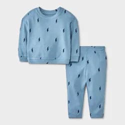 Baby Boys' 2pc Lightning Bolt Waffle Sweatshirt & Jogger Pants Set - Cat & Jack™ Blue 6-9M