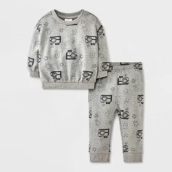 Baby Boys' 2pc Camera Fleece Sweatshirt & Jogger Pants Set - Cat & Jack™ Gray 12M