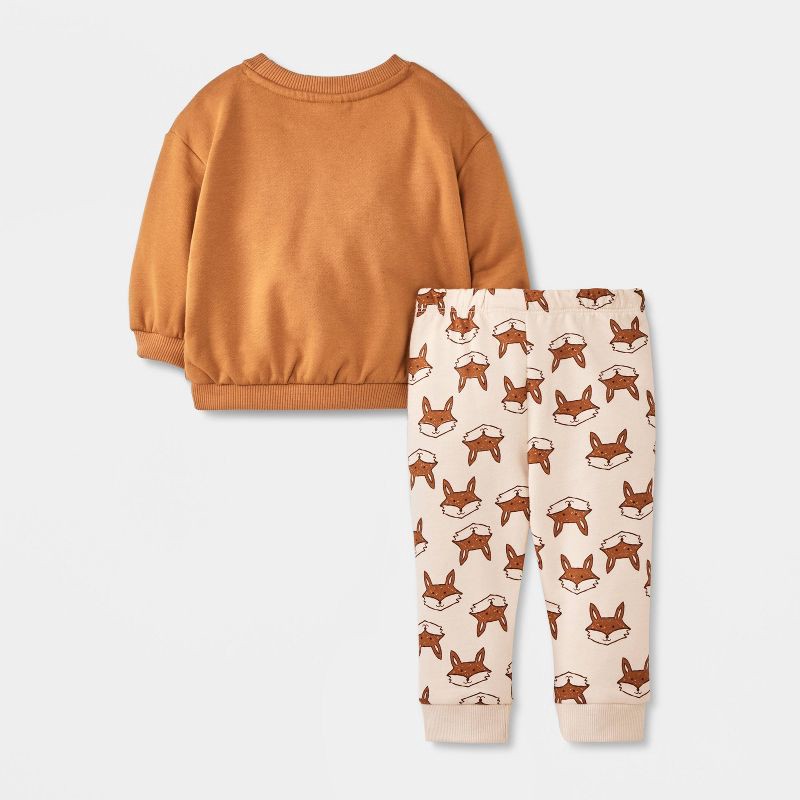 slide 2 of 4, Baby Boys' 2pc Fox Fleece Sweatshirt & Jogger Pants Set - Cat & Jack™ Brown 3-6M, 2 ct