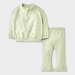 Baby Girls' 2pc Floral Fleece Sweatshirt & Pants Set - Cat & Jack™ Mint Green 3-6M