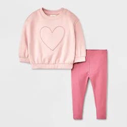 Baby Girls' 2pc Embroidered Heart Fleece Sweatshirt & Leggings Set - Cat & Jack™ Purple Newborn