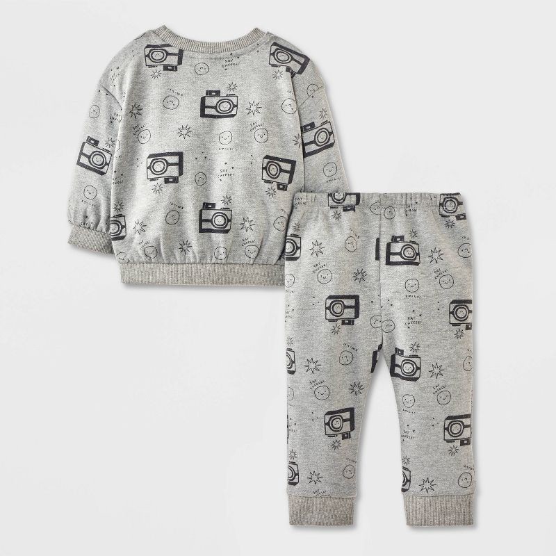 slide 2 of 4, Baby Boys' 2pc Camera Fleece Sweatshirt & Jogger Pants Set - Cat & Jack™ Gray Newborn, 2 ct