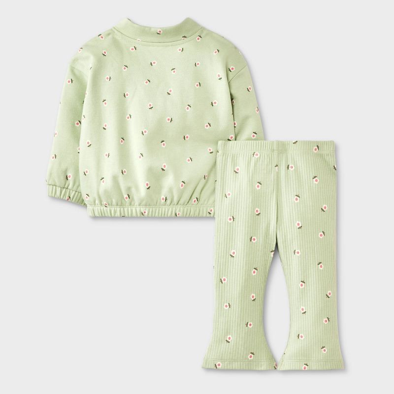 slide 2 of 4, Baby Girls' 2pc Floral Fleece Sweatshirt & Pants Set - Cat & Jack™ Mint Green 6-9M, 2 ct
