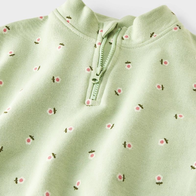 slide 4 of 4, Baby Girls' 2pc Floral Fleece Sweatshirt & Pants Set - Cat & Jack™ Mint Green 6-9M, 2 ct