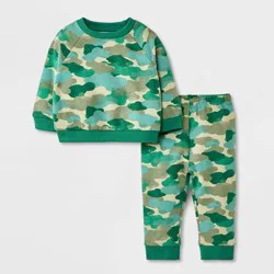 Baby Boys' 2pc Camo Print Fleece Sweatshirt & Jogger Pants Set - Cat & Jack™ Green 6-9M