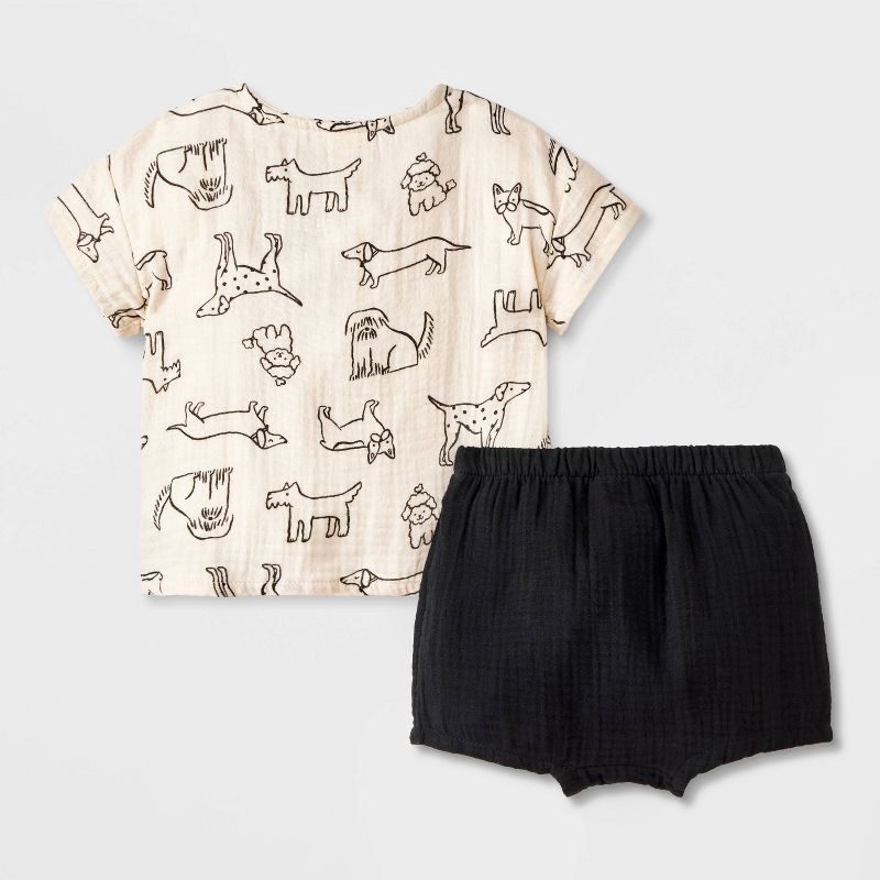slide 2 of 4, Baby Boys' Dog Printed Henley Gauze Shorts Set - Cat & Jack™ Black 12M, 1 ct